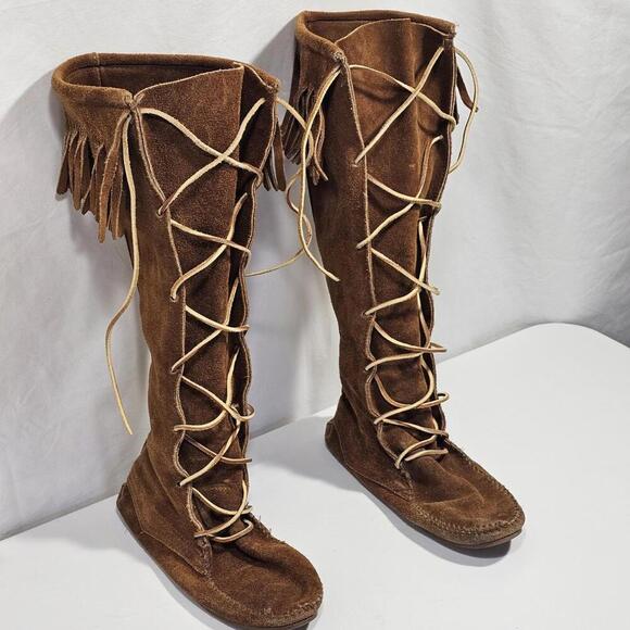 Shoes - Vintage Knee High Moccasin Boots Women’s Size 6 Soft Brown Suede Leather